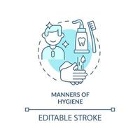 Manners of hygiene turquoise concept icon. Routine toilet habits. Etiquette category abstract idea thin line illustration. Isolated outline drawing. Editable stroke.