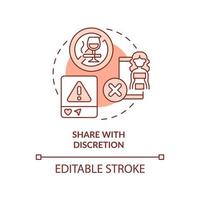 Share with discretion red concept icon. Internet communication. Netiquette rule abstract idea thin line illustration. Isolated outline drawing. Editable stroke. vector