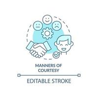 Manners of courtesy turquoise concept icon. Social norms. Etiquette category abstract idea thin line illustration. Isolated outline drawing. Editable stroke. vector