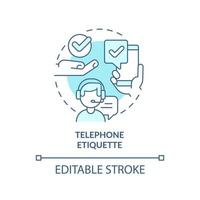 Telephone etiquette turquoise concept icon. Customer support. Business etiquette abstract idea thin line illustration. Isolated outline drawing. Editable stroke. vector