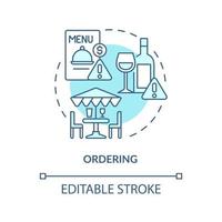 Ordering turquoise concept icon. Table manners. Dining rules. Restaurant etiquette abstract idea thin line illustration. Isolated outline drawing. Editable stroke. vector