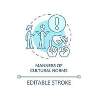 Manners of cultural norms turquoise concept icon. Traditions and language. Etiquette abstract idea thin line illustration. Isolated outline drawing. Editable stroke. vector