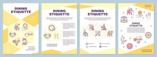Dining etiquette brochure template. Set of rules and norms. Leaflet design with linear icons. 4 vector layouts for presentation, annual reports.