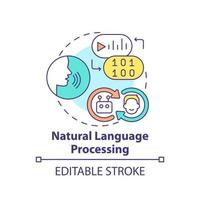 Natural language processing concept icon. Communication. Field of machine learning abstract idea thin line illustration. Isolated outline drawing. Editable stroke. vector