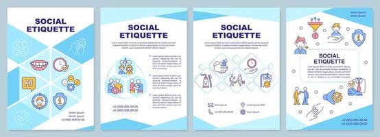 Social etiquette brochure template. Norms and rules. Leaflet design with linear icons. 4 vector layouts for presentation, annual reports.