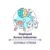 Deployed across industries concept icon. Artificial intelligence advantage abstract idea thin line illustration. Isolated outline drawing. Editable stroke. vector