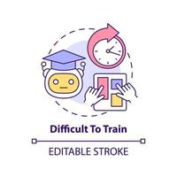 Difficult to train concept icon. Manual training. Drawback of machine learning abstract idea thin line illustration. Isolated outline drawing. Editable stroke. vector