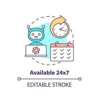 Available at any time concept icon. Continual work. Artificial intelligence advantage abstract idea thin line illustration. Isolated outline drawing. Editable stroke. vector