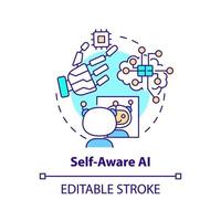 Self aware AI concept icon. Futuristic robots. Artificial intelligence type abstract idea thin line illustration. Isolated outline drawing. Editable stroke. vector