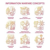 Information warfare red gradient concept icons set. Mislead adversaries. Strategy and tactic idea thin line color illustrations. Isolated symbols. vector