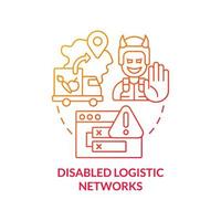 Disabled logistic networks red gradient concept icon. Supply chain sabotage. Form of information warfare abstract idea thin line illustration. Isolated outline drawing. vector