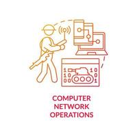 Computer network operations red gradient concept icon. Devices usage. Information operations abstract idea thin line illustration. Isolated outline drawing. vector