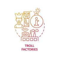 icono de concepto de gradiente rojo de fábricas de trolls. influir en la opinión. guerra de información sobre internet idea abstracta ilustración de línea delgada. dibujo de contorno aislado. vector