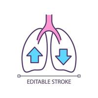 Respiratory system RGB color icon. Lungs function. Breathing techniques. Inhaling, exhaling. Relaxing breath. Isolated vector illustration. Simple filled line drawing. Editable stroke.