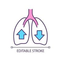 icono de color rgb del sistema respiratorio. función de los pulmones. técnicas de respiración. inhalando, exhalando. respiración relajante. ilustración vectorial aislada. dibujo de línea rellena simple. trazo editable. vector