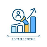 icono de color rgb perfecto de píxeles de investigación de clientes. análisis del comportamiento del consumidor. identificación de preferencias. ilustración vectorial aislada. dibujo de línea rellena simple. trazo editable. vector