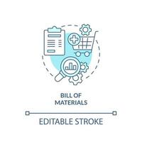 Bill of materials turquoise concept icon. Parts of product. Manufacturing stage abstract idea thin line illustration. Isolated outline drawing. Editable stroke. vector