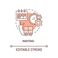 Waiting red concept icon. Idle time. Commodities processing. Type of muda abstract idea thin line illustration. Isolated outline drawing. Editable stroke. vector