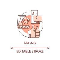 Defects red concept icon. Poor quality products rework. Lean production. Type of muda abstract idea thin line illustration. Isolated outline drawing. Editable stroke. vector