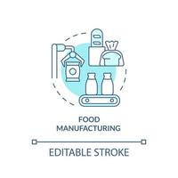 icono de concepto turquesa de fabricación de alimentos. producción, procesamiento. subsector empresarial idea abstracta ilustración de línea delgada. dibujo de contorno aislado. trazo editable. vector