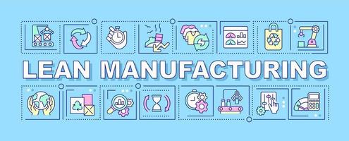 Lean manufacturing word concepts blue banner. Goods production. Infographics with icons on color background. Isolated typography. Vector illustration with text.