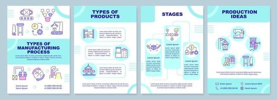 Manufacturing business guideline brochure template. Goods production. Leaflet design with linear icons. 4 vector layouts for presentation, annual reports.