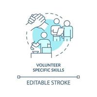 Volunteer specific skills turquoise concept icon. Provide service. Helping refugees abstract idea thin line illustration. Isolated outline drawing. Editable stroke. vector