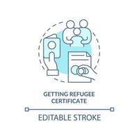 Getting refugee certificate turquoise concept icon. Belongings and documents abstract idea thin line illustration. Isolated outline drawing. Editable stroke. vector