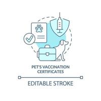 Pets vaccination certificate turquoise concept icon. Belongings and documents abstract idea thin line illustration. Isolated outline drawing. Editable stroke. vector