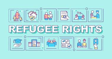 Refugee rights word concepts blue banner. International protection. Infographics with icons on color background. Isolated typography. Vector illustration with text.