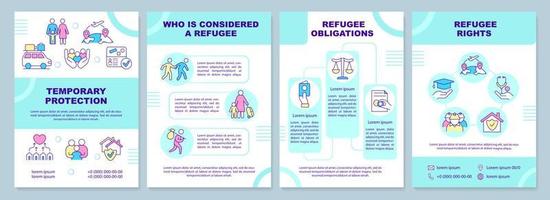 Refugee rights and duties brochure template. Helping refugees. Leaflet design with linear icons. 4 vector layouts for presentation, annual reports.