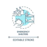 Emergency shelter turquoise concept icon. Temporary asylum. Way to help refugees abstract idea thin line illustration. Isolated outline drawing. Editable stroke. vector