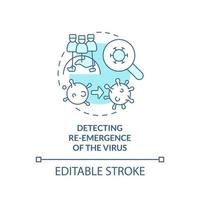 Detecting virus reemergence turquoise concept icon. World cooperation against covid abstract idea thin line illustration. Isolated outline drawing. Editable stroke. vector