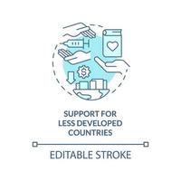 Less developed countries support turquoise concept icon. Global fight against covid abstract idea thin line illustration. Isolated outline drawing. Editable stroke. vector