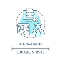 Literacy rates turquoise concept icon. Global cooperation. Measure of human progress abstract idea thin line illustration. Isolated outline drawing. Editable stroke. vector