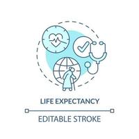 Life expectancy turquoise concept icon. Social care. Measure of human development abstract idea thin line illustration. Isolated outline drawing. Editable stroke. vector