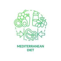 Icono de concepto de gradiente verde de dieta mediterránea. cocina de los países del mar mediterráneo. dietas de moda idea abstracta ilustración de línea delgada. dibujo de contorno aislado. vector