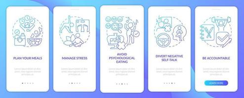 Maintain weight after diet blue gradient onboarding mobile app screen. Walkthrough 5 steps graphic instructions pages with linear concepts. UI, UX, GUI template.