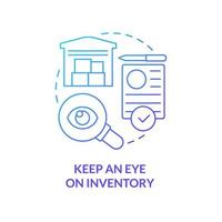 Keep eye on inventory blue gradient concept icon. Tools checkup. Way to increase business efficiency abstract idea thin line illustration. Isolated outline drawing. vector