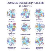 Common business problems concept icons set. Monitor performance idea thin line color illustrations. Financial management. Isolated symbols. Editable stroke. vector
