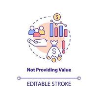 Not providing value concept icon. Problem faced by startup abstract idea thin line illustration. Marketing. Low efficiency. Isolated outline drawing. Editable stroke. vector