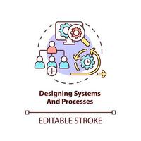 Designing systems and processes concept icon. Business strategy problem abstract idea thin line illustration. Isolated outline drawing. Editable stroke. vector