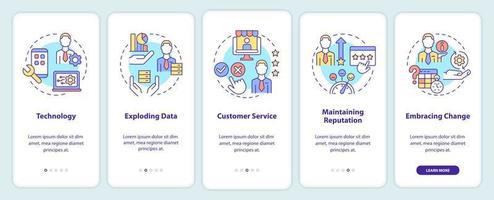 Business issues onboarding mobile app screen. Customer service walkthrough 5 steps graphic instructions pages with linear concepts. UI, UX, GUI template. vector