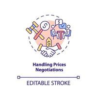 Handling prices negotiations concept icon. Business sales complication abstract idea thin line illustration. Isolated outline drawing. Editable stroke. vector