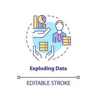 icono de concepto de datos explosivos. problema básico de la ilustración de línea delgada de idea abstracta de inicio. conocimiento estructurado. dibujo de contorno aislado. trazo editable. vector