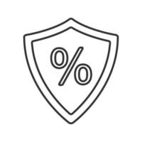 Shield with percent linear icon. Insurance. Thin line illustration. Safe investment. Contour symbol. Vector isolated outline drawing