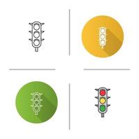 Traffic lights icon. Traffic semaphore. Stop lights. Flat design, linear and color styles. Isolated vector illustrations