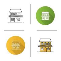 Two storey cottage icon. Chalet. House. Flat design, linear and color styles. Isolated vector illustrations