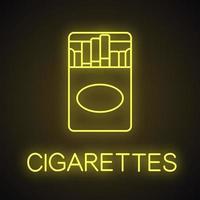 Open cigarette pack neon light icon. Smoking. Glowing sign. Vector isolated illustration