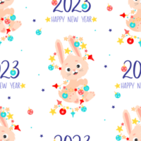 2023 Year of the Rabbit. Seamless pattern with cute bunny png